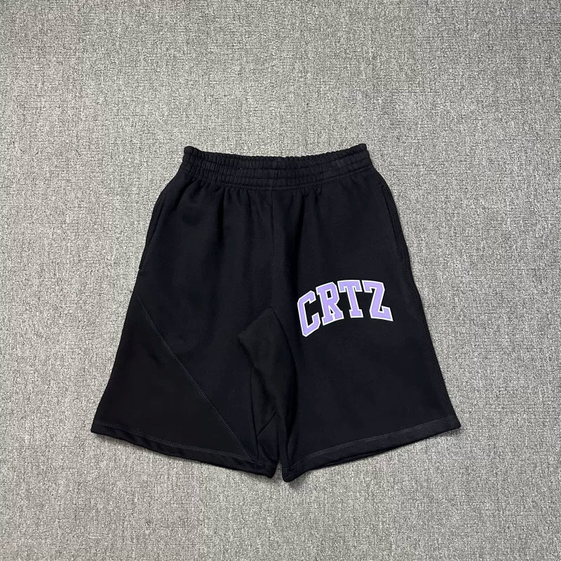 Corteiz Collegiate Arc Logo Heavyweight Shorts - Black puple