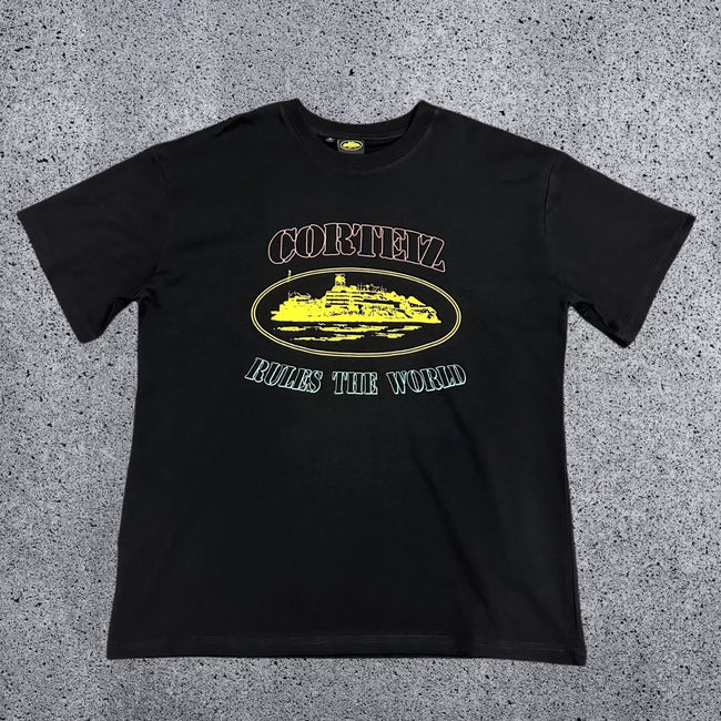 Corteiz "Rules The World" Alcatraz Graphic Tee (Black Multi-Color Edition) Hover Image