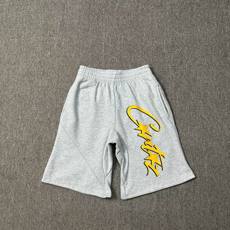 Corteiz Signature Script Logo Heavyweight Shorts grey/yellow