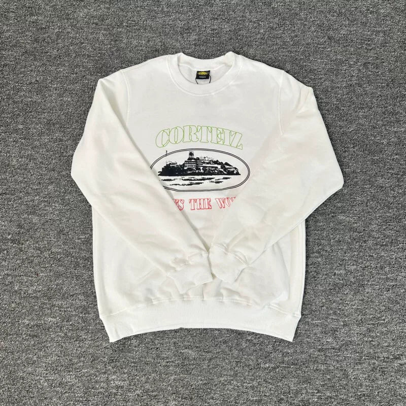Corteiz "Rules The World" Island Logo Heavyweight Crewneck Sweatshirt - White