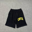 Corteiz Collegiate Arc Logo Heavyweight Shorts - Black yellow