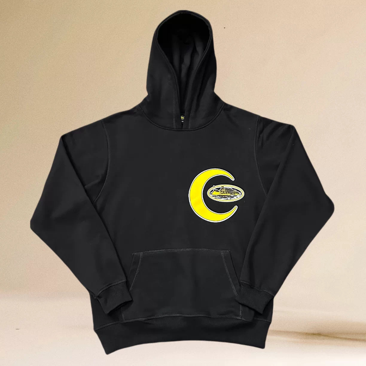 Corteiz Yellow Crescent Moon Heavyweight Hoodie black