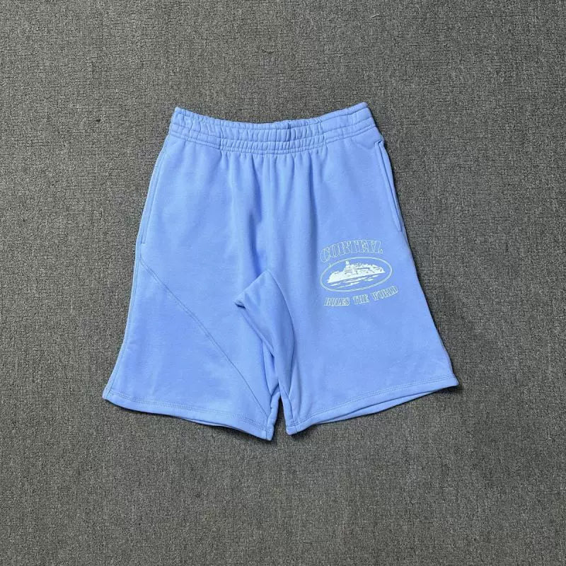 Corteiz Alcatraz Island Front Oval Logo Heavyweight Shorts blue