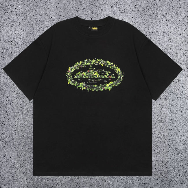 Corteiz Green Vine Camo Oval Logo T-Shirt - Black Streetwear Tee Hover Image