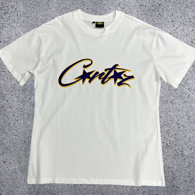 Classic Star-Logo Graphic Tee - White & Navy Streetwear T-Shirt Hover Image