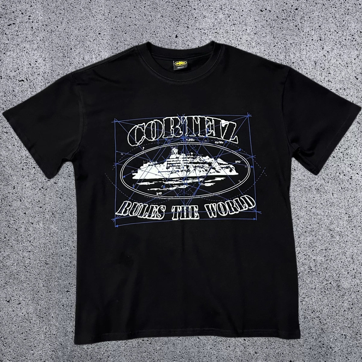 Corteiz "Rules The World" Blueprint Graphic T-Shirt – Black | Authentic Streetwear
