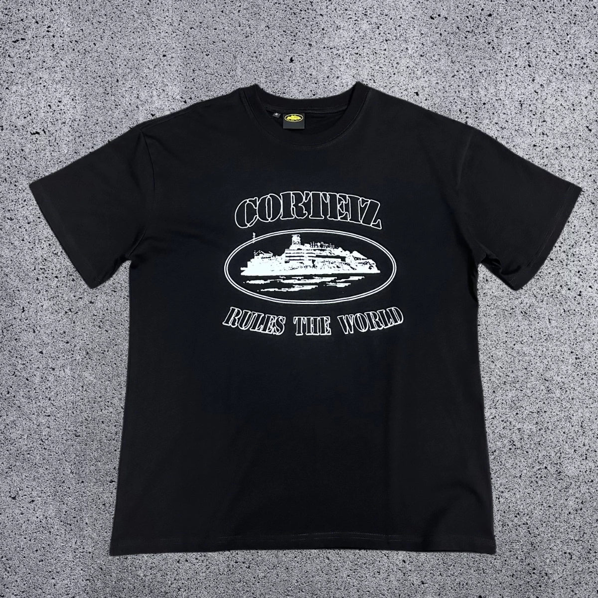 Corteiz "Rules The World" Alcatraz Graphic Tee (Black Edition)