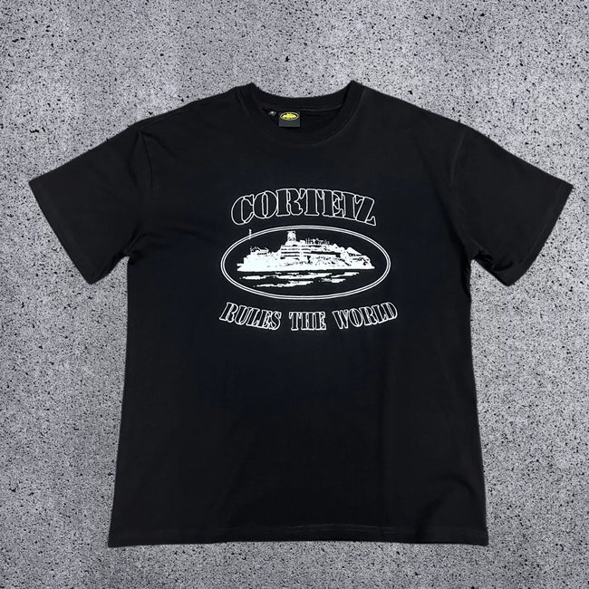 Corteiz "Rules The World" Alcatraz Graphic Tee (Black Edition) Hover Image