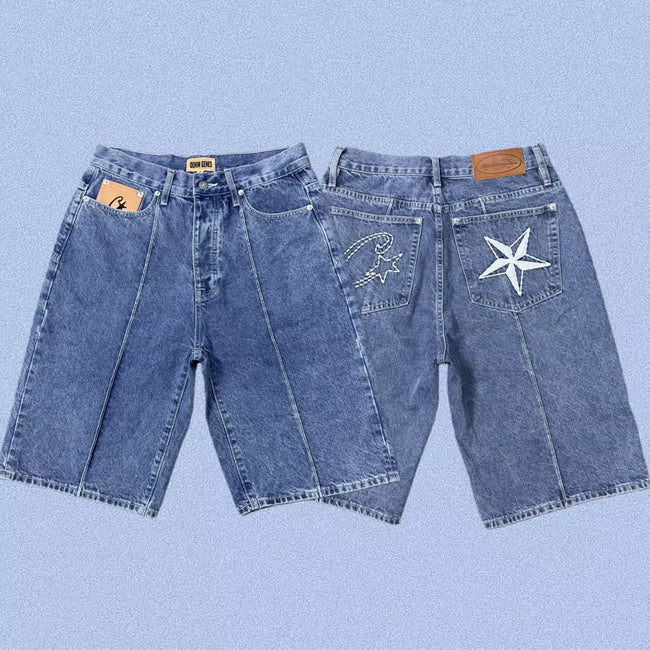 Corteiz Back Star Embroidery Heavyweight Denim Shorts BLue Hover Image