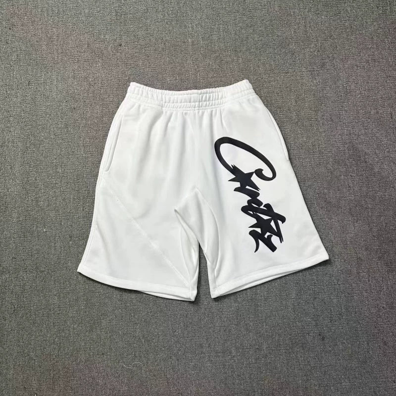 Corteiz Signature Script Logo Heavyweight Shorts white/black