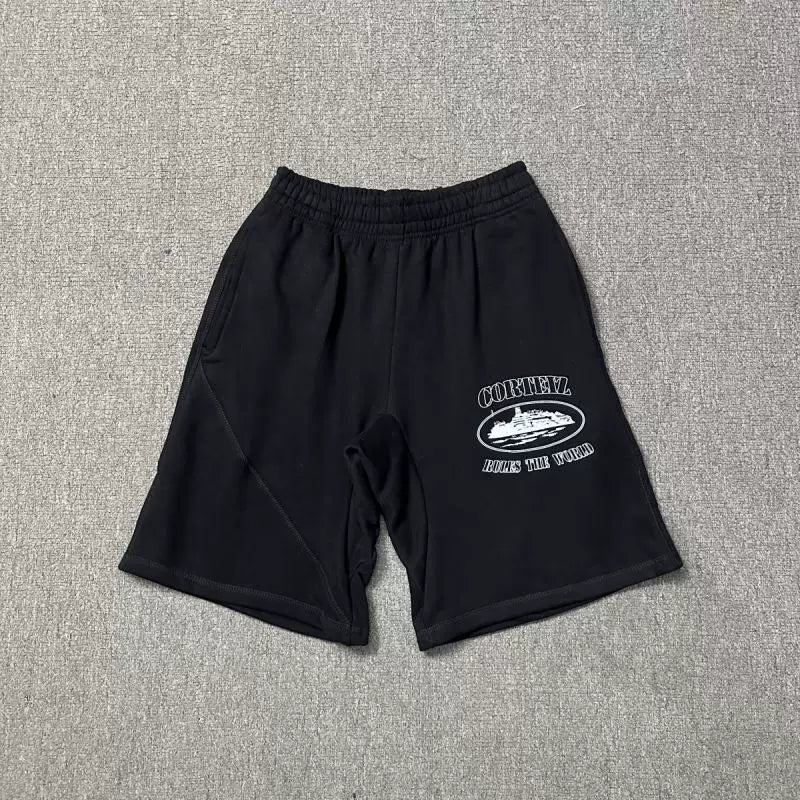 Corteiz Alcatraz Island Front Oval Logo Heavyweight Shorts black