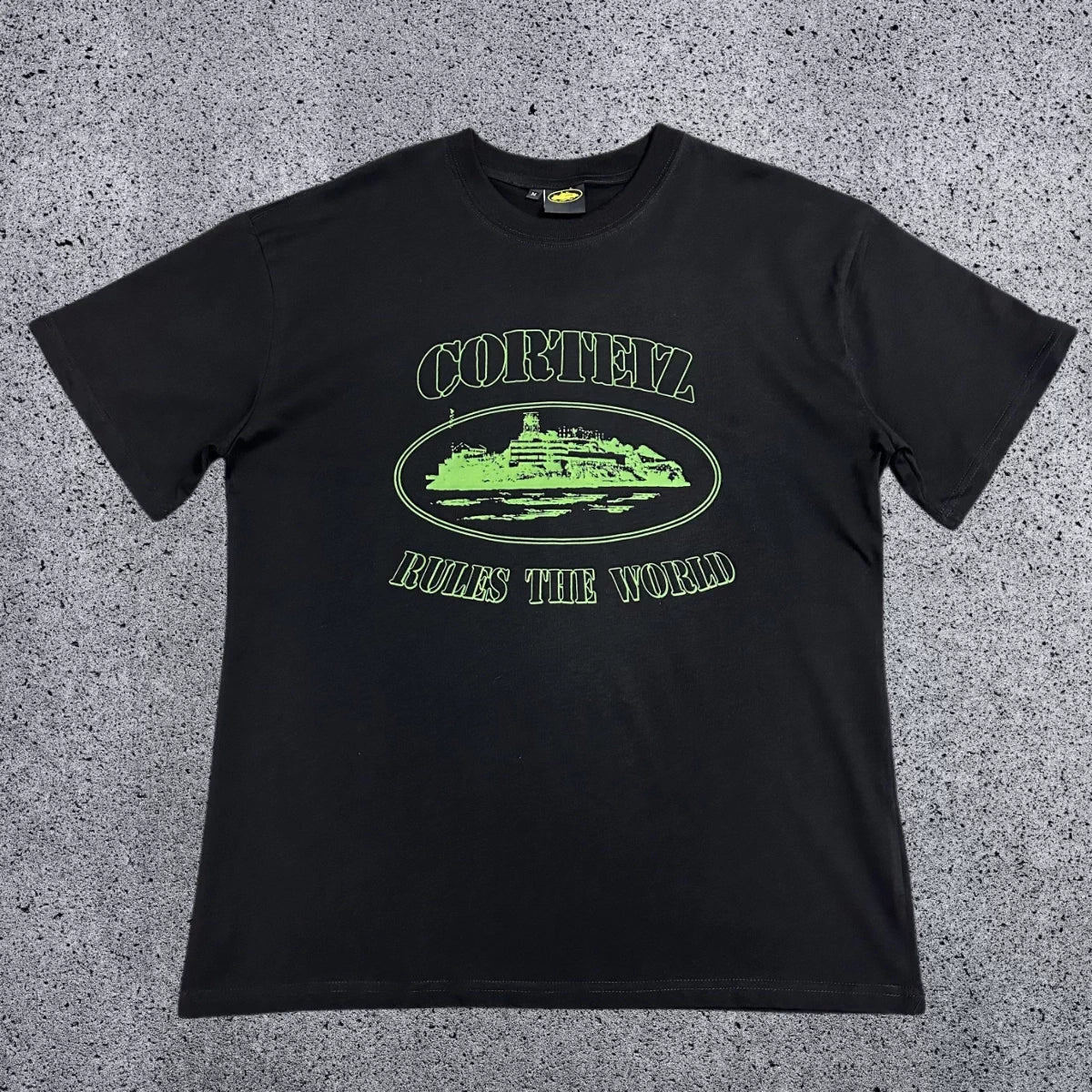 Corteiz "Rules The World" Alcatraz Graphic Tee (Black & Green Edition)