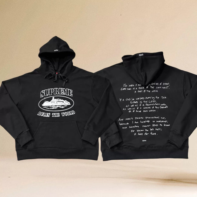 Supreme x Corteiz "Rules The World" Heavyweight Hoodie - Black Hover Image