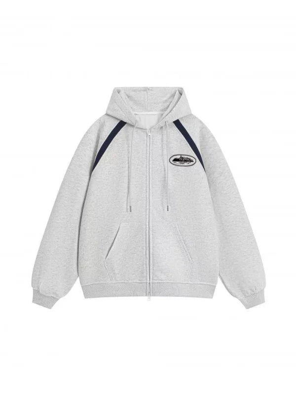 Corteiz Contrast Raglan Full-Zip Heavyweight Hoodie -Grey