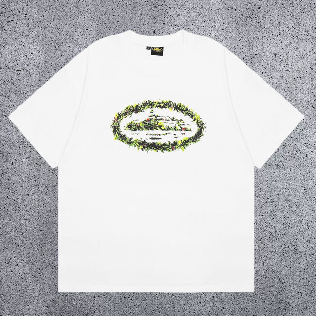 Corteiz Green Vine Camo Oval Logo T-Shirt - White Streetwear Tee Hover Image
