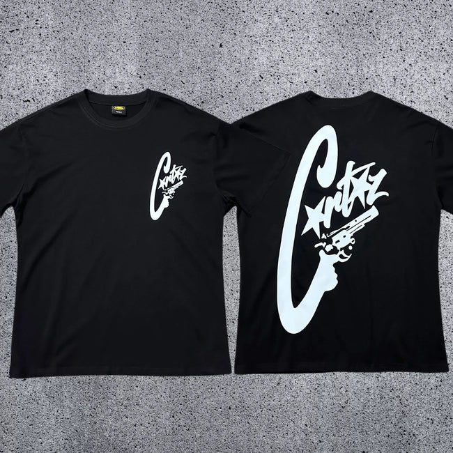 Corteiz "C-Star Gun" Logo Graphic T-Shirt – Black | Authentic Streetwear Hover Image