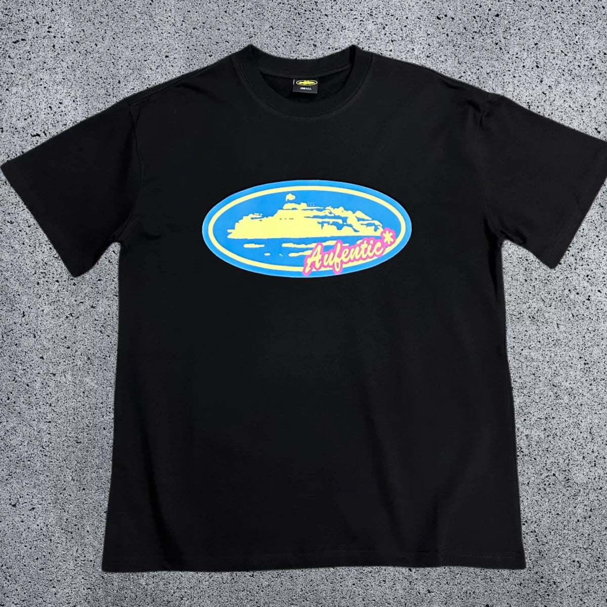 Corteiz Authentic Oval Logo T-Shirt – Black/Blue & Pink