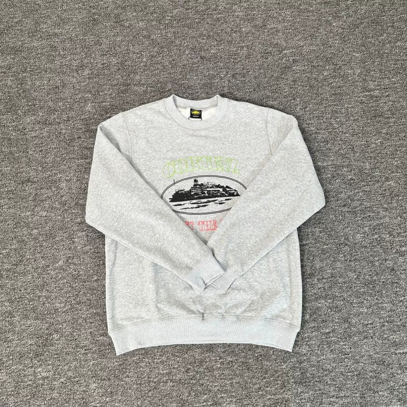 Corteiz "Rules The World" Island Logo Heavyweight Crewneck Sweatshirt - Grey