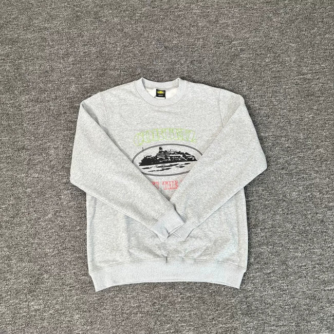 Corteiz "Rules The World" Island Logo Heavyweight Crewneck Sweatshirt - Grey Hover Image