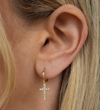 Pave Cross Huggies | Gold