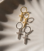 Pave Cross Huggies | Gold