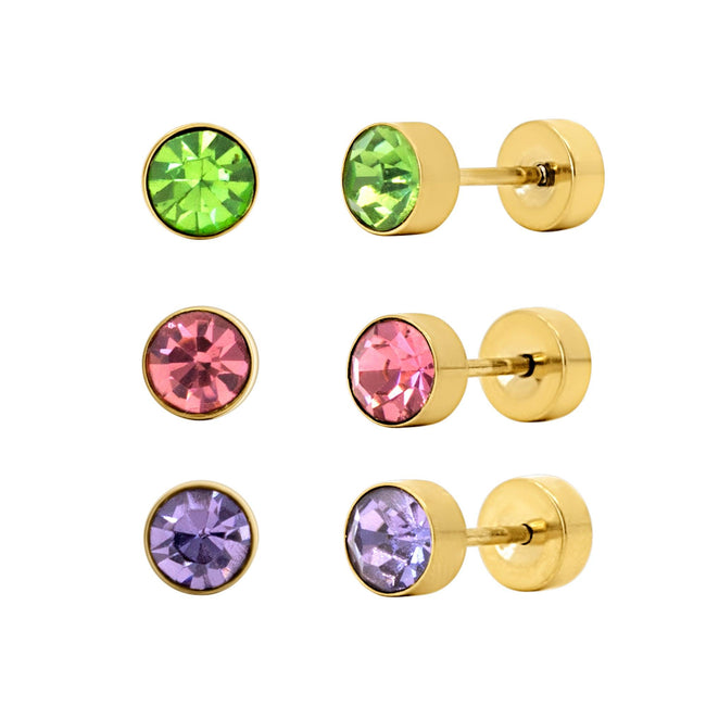 Rainbow Babe Flat Back 3 Piece Earring Set Gold Main Image