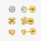 Sweetheart Flat Back Earrings 3 Piece Set