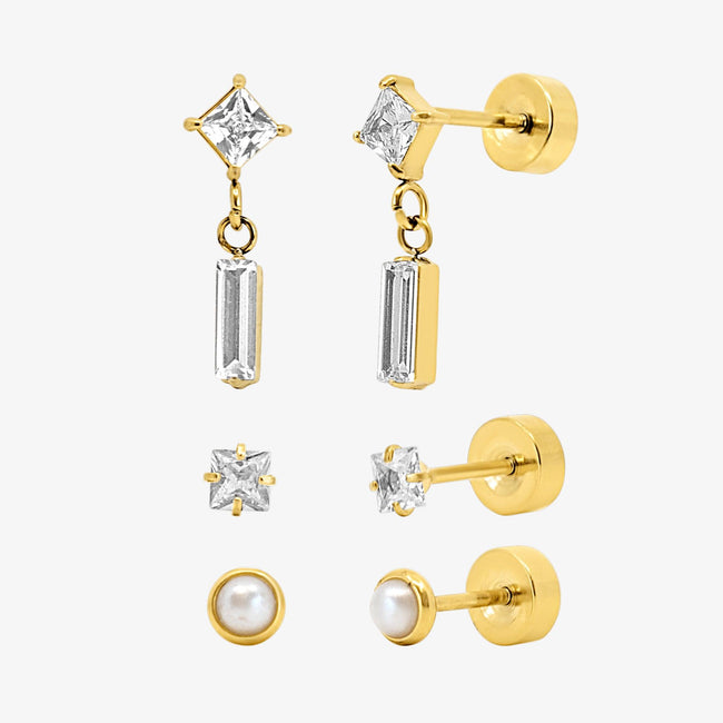 Sweet Shine Flat Back 3 Piece Earring Set Main Image